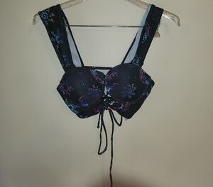 Floral Black Bikini Top